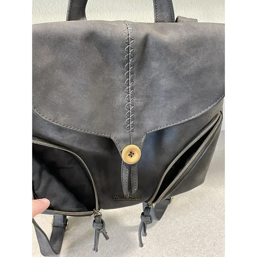 Wallflower Faux leather Mini Gray Backpack With Adjustable Strap’s Front Pockets